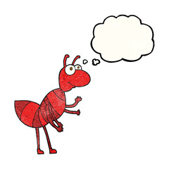 freehand drawn thought bubble textured cartoon ant