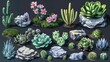 A collection of various plants and rocks, perfect for nature themes