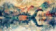 Watercolor of Loch Ness Monster, vintage style, bright colors, mythical and vibrant