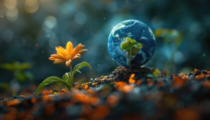 Wall Mural - a planet with a green forest on it by ai generated image