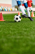 © LIGHTFIELD STUDIOS - A person wearing athletic gear is kicking a soccer ball on a green field under a clear blue sky on a sunny day.