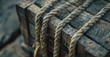 A detailed view of a piece of wood with rope, suitable for various design projects