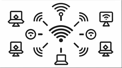 Wall Mural - wireless-technology-web-icons-set-vector Illustration