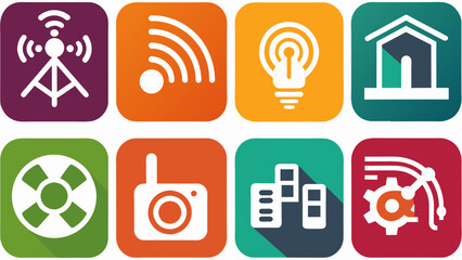 Wall Mural - wireless-technology-web-icons-set-vector Illustration