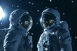 Meticulous Astronauts exploring planet sunlight. Galaxy travel. Generate Ai