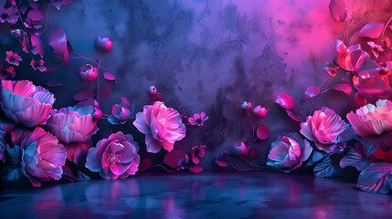 Decorative volumetric flowers with neon lighting.