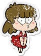 distressed sticker of a cartoon whistling girl