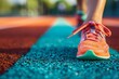Comfortable Athlete female shoes on track. Health marathon. Generate Ai