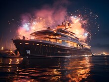 Cruise Ship With Fire In The Night. 3d Illustration.