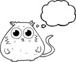 freehand drawn thought bubble cartoon cat with big pretty eyes