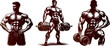 © Golokapati 1 - Gym bodybuilder Set Engraving Pen and Ink Vector Illustration