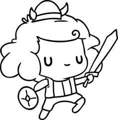 line drawing illustration kawaii cute viking child