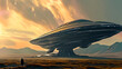 Alien spaceship landing on Earth. Unidentified flying object - UFO.