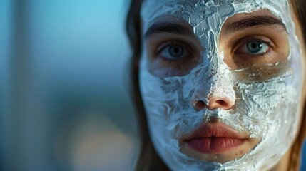 Sticker - Close up of a person wearing a face mask for protection. Suitable for health and safety concepts