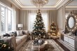 Festive living room with Christmas tree. Perfect for holiday-themed projects