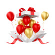 Caixa de presente vermelha com balões 3d render isolado