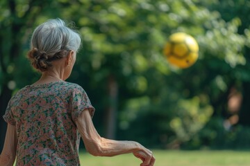 Poster - Inspiring Back view granddaughter and grandmother doing sport. Healthy sport. Generate Ai