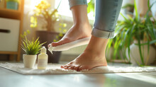 Addressing Foot Ache, A Person Applies Soothing Cream To Their Feet, Illustrating The Care Taken For Foot Pain Relief