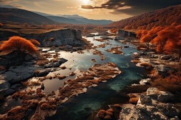 Sticker - Landscape of Turkey. Autumn landscape. River with clear water in a stone valley. Generative AI Art. Beautiful view.