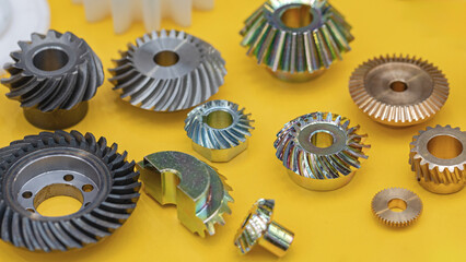 Wall Mural - Various Size and Shape Sprocket Wheels Metal Spare Parts for Machines