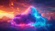 3D render of a colorful cloud with glowing neon, shaped like an intriguing prism