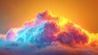 3D render of a colorful cloud with glowing neon, shaped like a sun