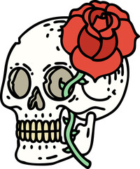 Wall Mural - tattoo in traditional style of a skull and rose