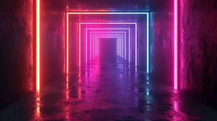 Wall Mural - 3d render of glowing neon on black background, in the style of neon green and hot pink