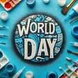 World Health Day lettering on the blue paint stain