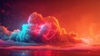 A 3D render of colorful cloud with glowing neon hearts