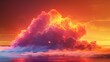 A vibrant 3D render of a neon cloud with geometric shapes, set against a sunset orange background