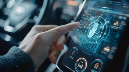 Poster - An online document store and protection of vehicle data using virtual screens, with a man-finger scan technology to encrypt the data on a smartphone connected to the system.