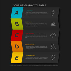 Wall Mural - Multipurpose dark five steps infographic made from horizontal folded paper