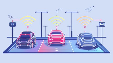 Sticker - Parking assist system with color line icon. Self-driving concept using intelligent sensors to find free spaces to park.