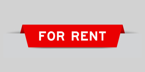 Poster - Red color inserted label with word for rent on gray background