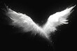White powder splashes in the air on a black background, creating an abstract shape of angel wings. 