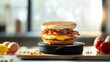 A dual breakfast sandwich maker, its innovative design showcased against a background of morning light, emphasizing quick, delicious starts to the day low texture
