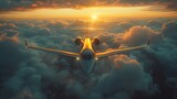 Fototapeta  - a private jet soaring high above the clouds, its sleek fuselage and polished exterior embodying the epitome of luxury and style, in cinematic 8k high resolution.
