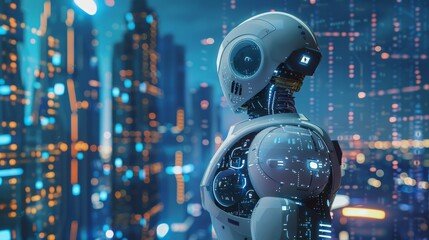 Fototapete - Abstract modern city background with robotic process automation...
