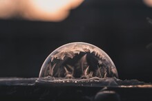 Closeup Shot Of A Frozen Soap Bubble With Ice Crystals