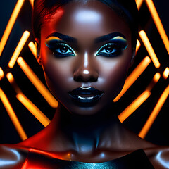 Wall Mural - Captivating Beauty: Stunning Black Women Portrayed Against Elegant Black Background(Generative AI)