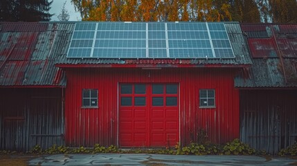 Aufkleber - The roof of a red house has a solar panel