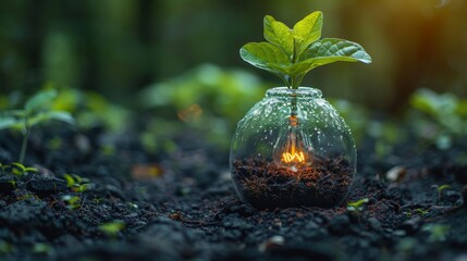 Aufkleber - The concept of a green tree growing from a bulb is eco-friendly.