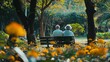 Lovely Retired Couple Enjoying Casual Moments in Garden Park