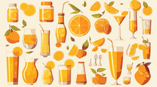 Thin Line Icon Set - Orange Fruit And Products Big