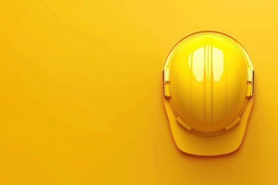 Yellow construction helmet on yellow background. Copy space. Generative AI