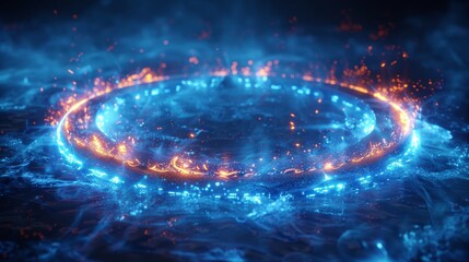 Aufkleber - Light effect bubble circle shield in futuristic style modern illustration on blue background. Geometric dome in the form of an energy shield in an abstract glowing style.