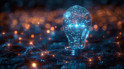 Aufkleber - Abstract blue glowing lightbulb behind futuristic guard shields. Low poly style. Geometric background. Wireframe light connection structure. Modern 3D graphic.