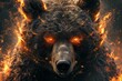 Intimidating Bear face fiery red eyes. Wild head. Generate Ai