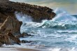 Beautiful view of the rocky seashore with stormy waves at daytime